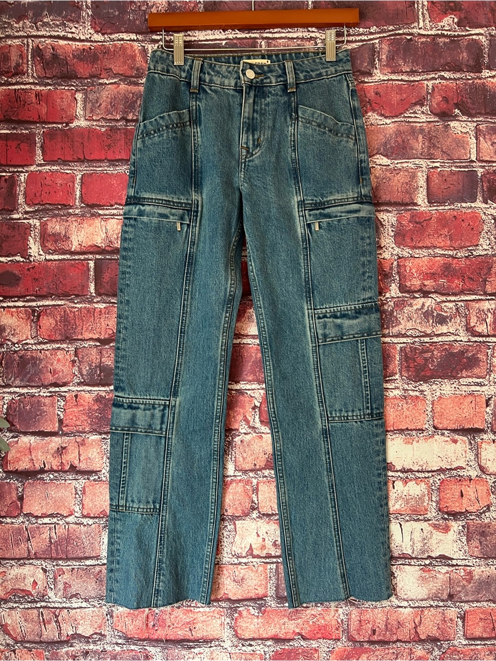 GRLFRND Naomi Low Rise Slim Cargo Straight Leg Jeans 23